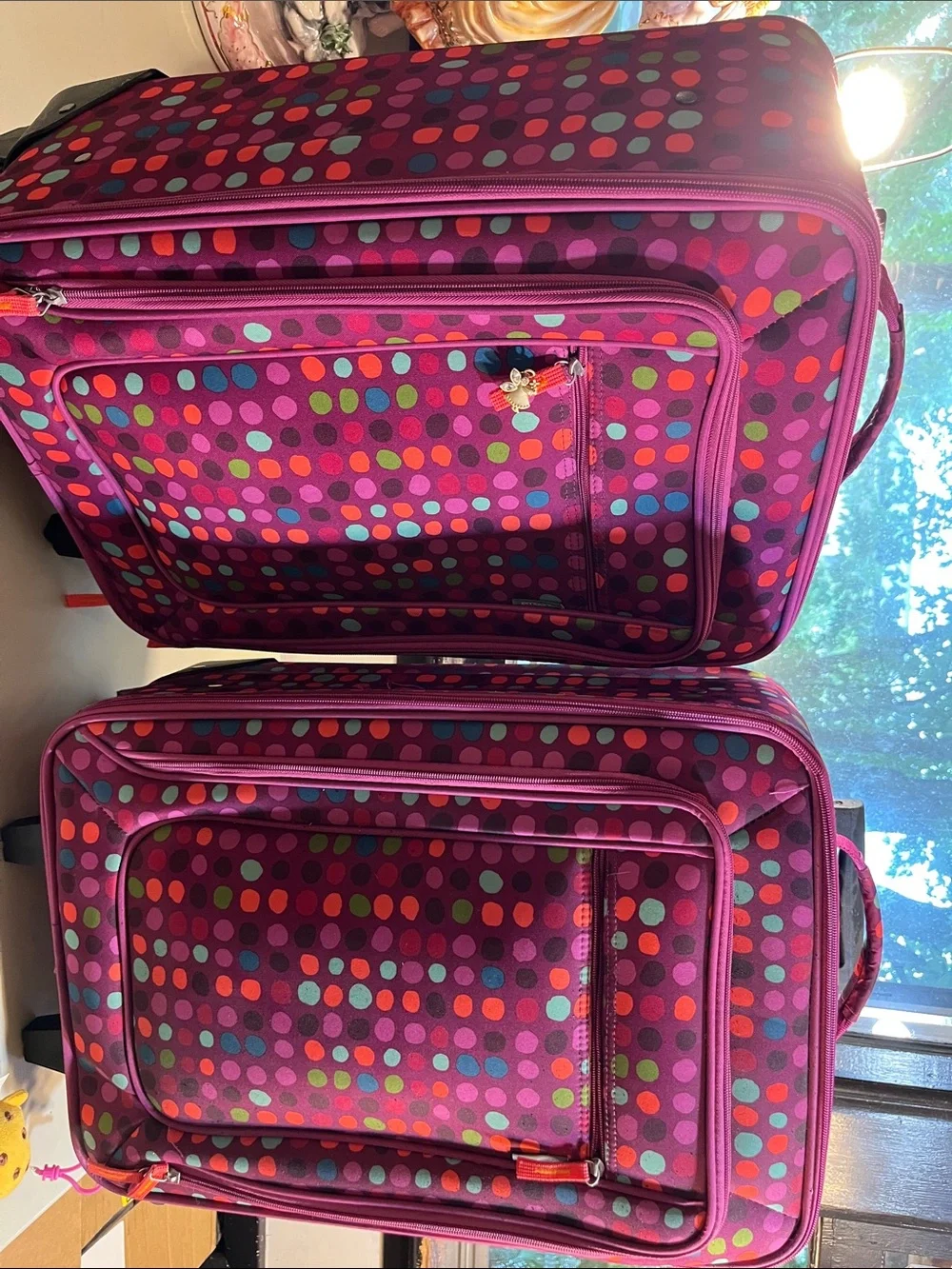 Purple Polka Dot Rolling Luggage Set - Stylish Travel Storage